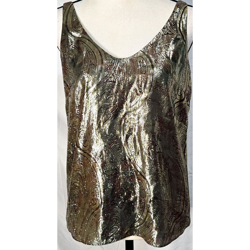 J Crew Metallic Gold Paisley Tank Top Sleeveless Boho Shirt
